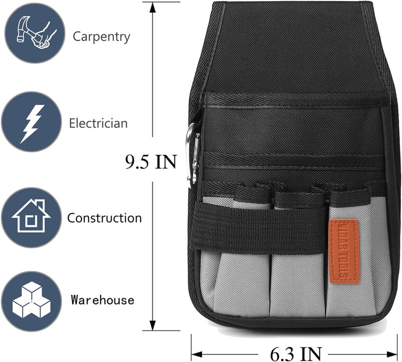 VIDAR TOOLS Small Tool Pouch with Belt Clip,Tool Belt Pouches,Electrician Tool Pouch.Mini Organizer Pocket Attachment for Tool Belt,5 Pockets and Heavy-Duty Metal Belt Clip Attachment.… - Image 2